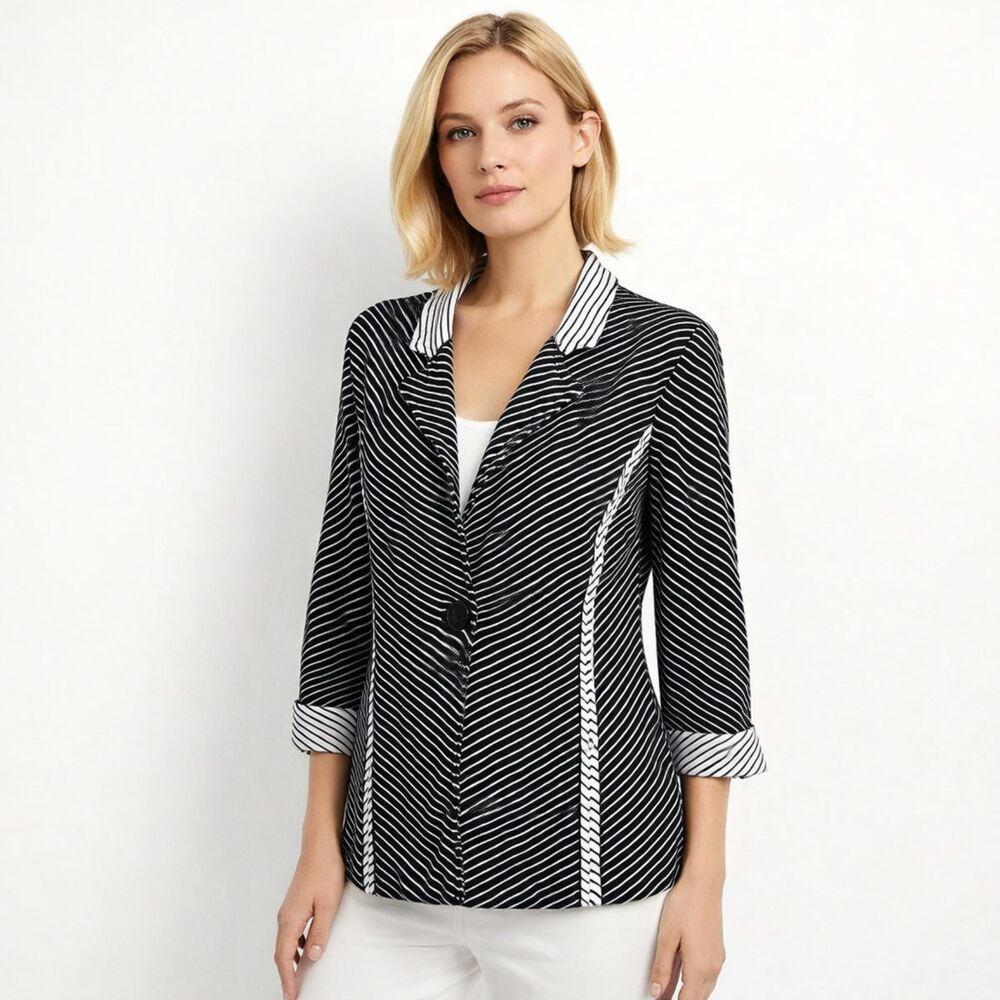 Chico’s Esther Cotton Silk Blend Knit Blazer Jacket Size 0 (US 4) LIKE NEW